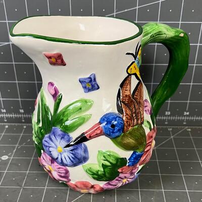 Majolica like Pitcher - with Hummingbird and Squirrel  