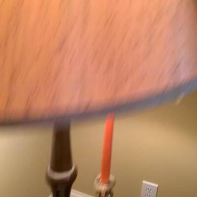 Glass table floor lamp, metal bottom, wood lamp