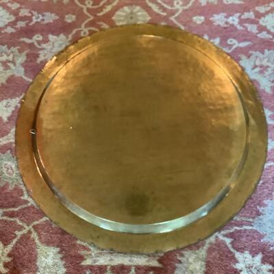 Solid Brass wall decor, large tray, a hammered design, Asian inspired with animals