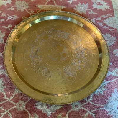 Solid Brass wall decor, large tray, a hammered design, Asian inspired with animals