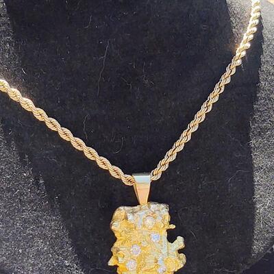 Gold & Diamond Nugget Pendant with Chain
