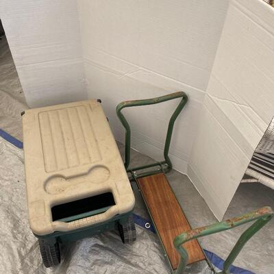 914- Ames Lawn Buddy Roller Cart & Garden Kneeling Bench w/gardening tools