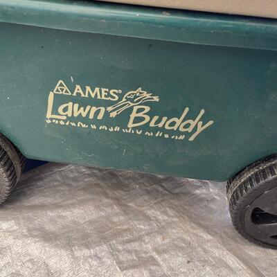 914- Ames Lawn Buddy Roller Cart & Garden Kneeling Bench w/gardening tools