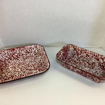 Lot 877 Pair of Red/White Enameled Spatterware Baking Pans