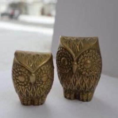 Mid century solid brass owl set