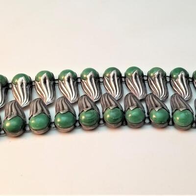Lot #104  GORGEOUS Vintage Sterling Silver and Green Turquoise Bracelet from Mexico