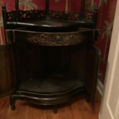 Corner cabinet- Asian style -carved wood