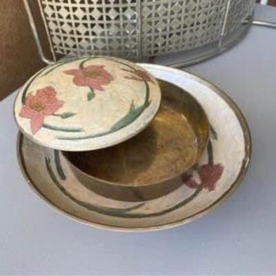 Vintage solid brass catchall and covered dish