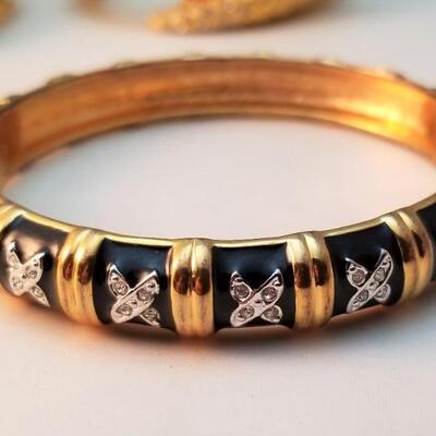 Lot #109 Three lovely Hinged Costume Bracelets - one marked MVH