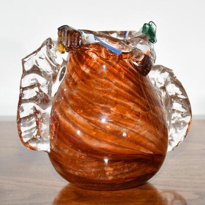 Signed Brown Swirled Glass Piece