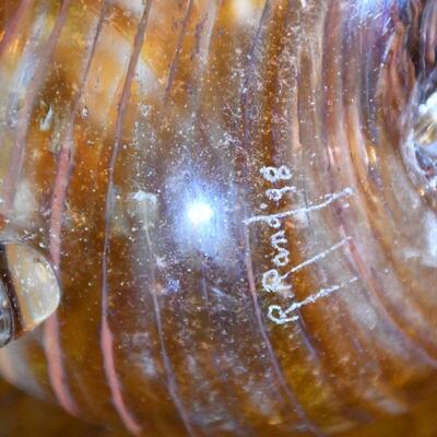 Signed Brown Swirled Glass Piece