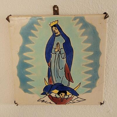 Lot 88: Vintage Ceramic Virgin Mary Plaque with Custom Metal Hanger