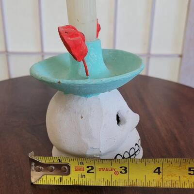 Lot 94: Dia de los Muertos Ceramic Skull Candleholder