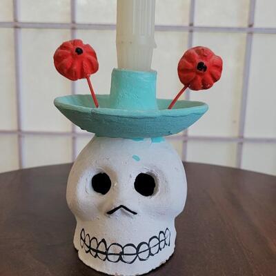 Lot 94: Dia de los Muertos Ceramic Skull Candleholder