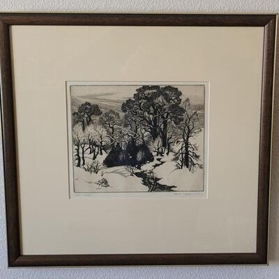 Lot 96: Original Drypoint Etching by GENE KLOSS 'Winter Woods'