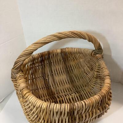 Lot 946. Vintage Large French Rattan Wicker Basket with Twisted Woven Handle