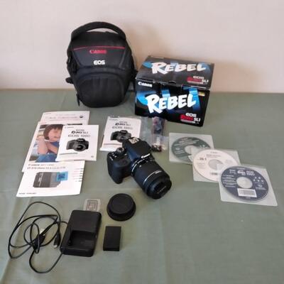 LOT 11 CANON REBEL CAMERA WITH CASE AND ACCESSORIES