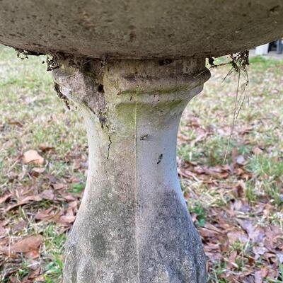 Vintage cement birdbath on pedestal