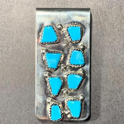 Curt Cheama Zuni Sterling Turquoise money clip