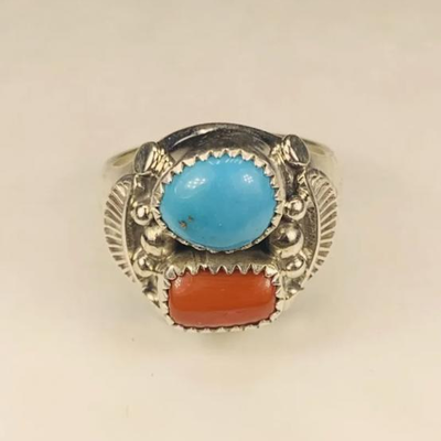 Signed Navajo Mens Turquoise Ring