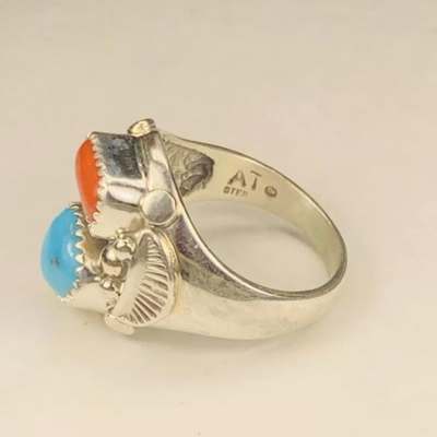 Signed Navajo Mens Turquoise Ring