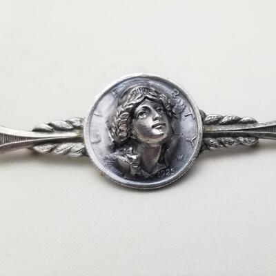 Lot #115  Vintage Jewelry Lot - Locket, Sterling Bird Brooch, Dime Brooch