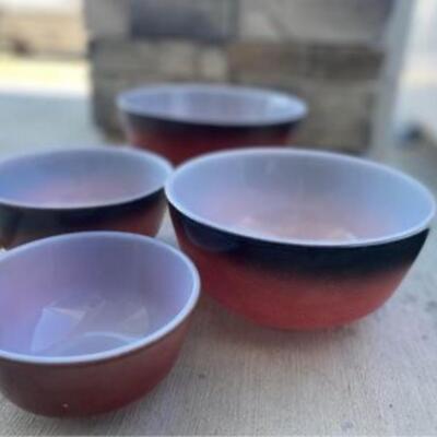 Vintage Fire King (Anchor Hocking) Dark red ombrÃ© nesting bowl set of 4