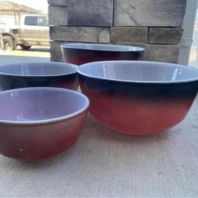 Vintage Fire King (Anchor Hocking) Dark red ombrÃ© nesting bowl set of 4