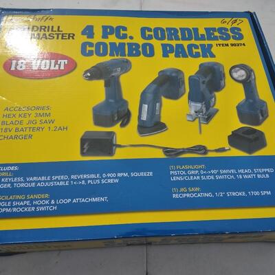 LOT 36  NEW DRILL MASTER 4 PC CORDLESS COMBO PACK