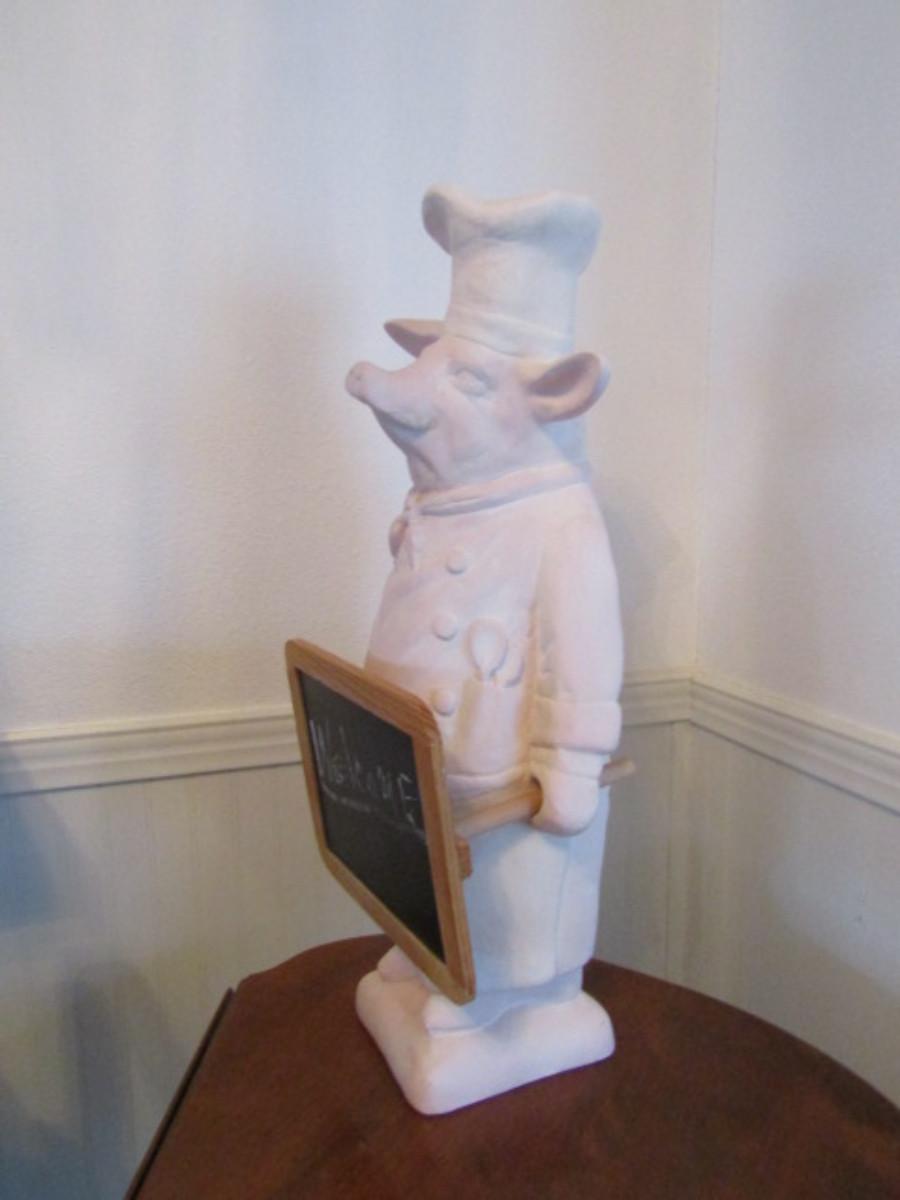 Large Chef Pig Statue with Chalkboard