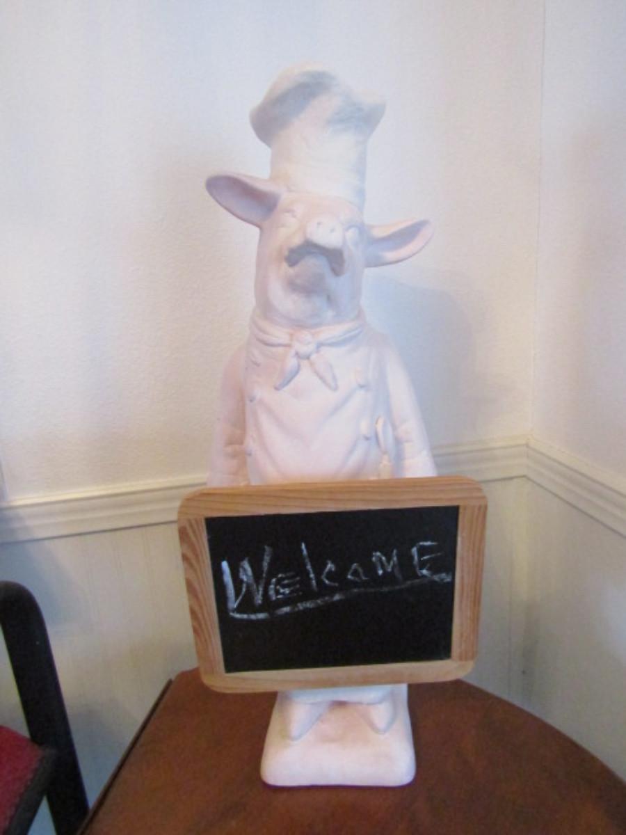 Large Chef Pig Statue with Chalkboard