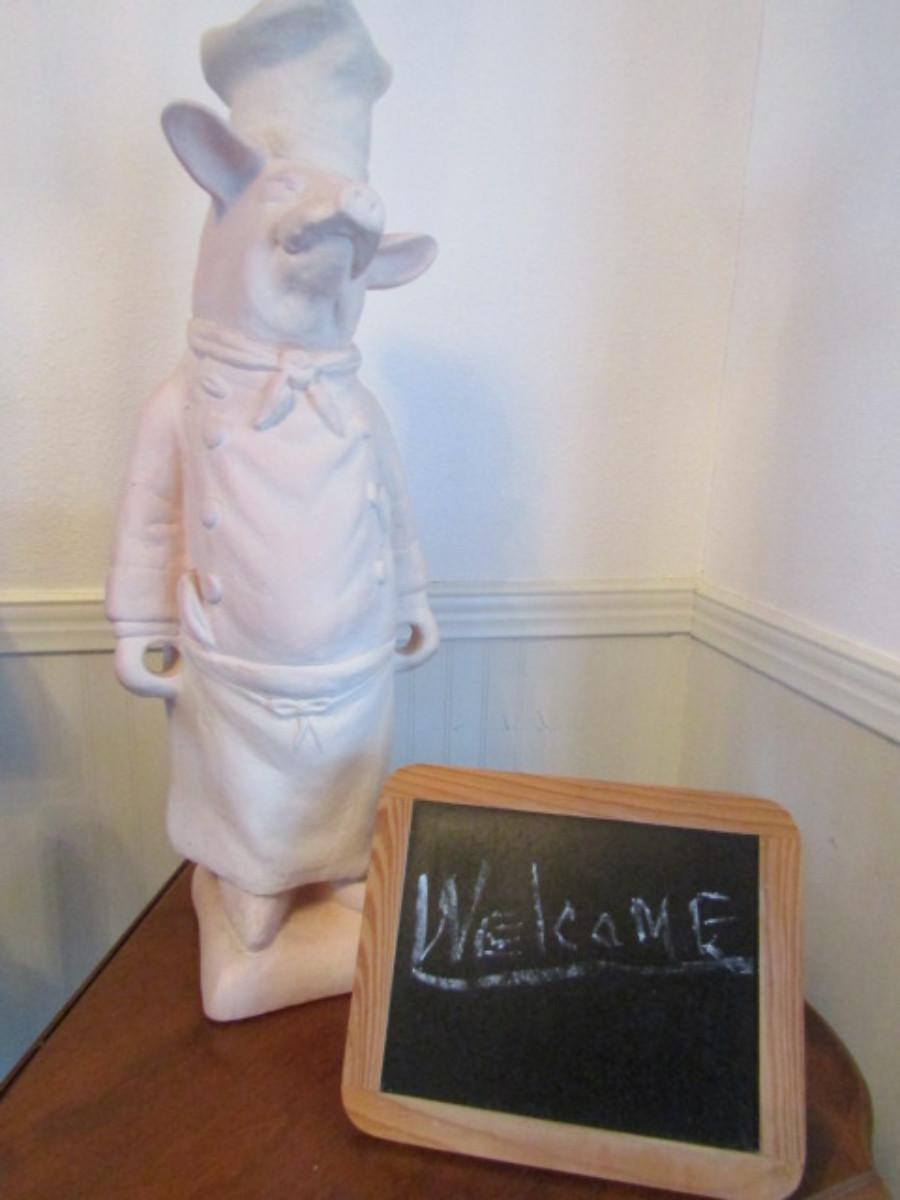 Large Chef Pig Statue with Chalkboard