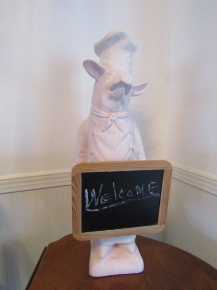 Large Chef Pig Statue with Chalkboard