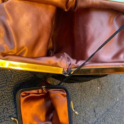 Vintage JR black ruched handbag and coin wallet