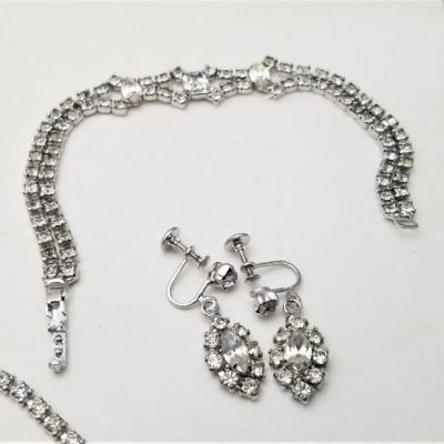 Lot #119  Vintage Rhinestone Set - Necklace, Earrings, Bracelet