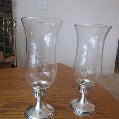 Weighted Sterling Candle Holders with Hurricane Shades by Empire