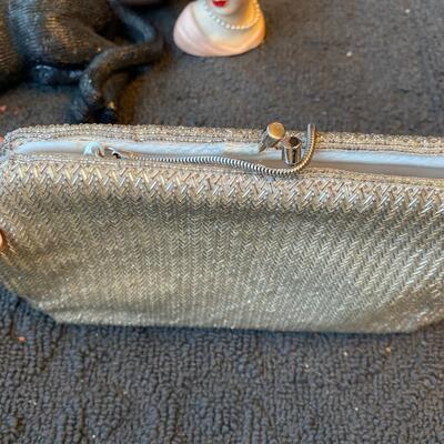 Vintage silver beaded clutch
