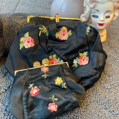 Vintage made in France embroidered handbag