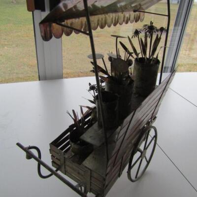Metal Flower Cart Themed Figurine