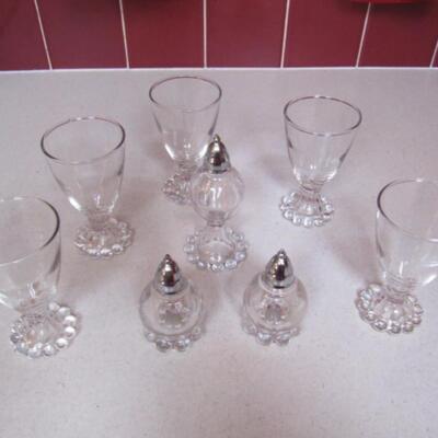 Assortment of Imperial Candlewick Pieces- Cordial Glasses and Shakers
