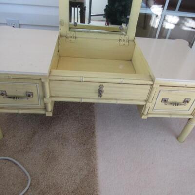 Vintage Henry Link Bali Hai Flip-Top Vanity Table with Chair- Hollywood Regency Style