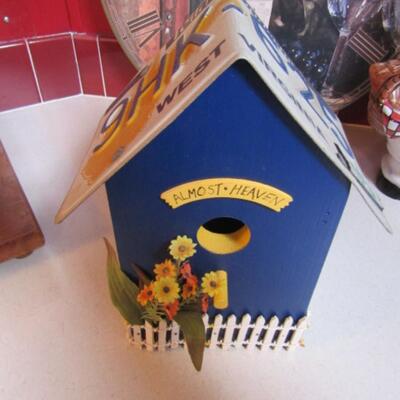 Colorful Bird House with License Plate Roof