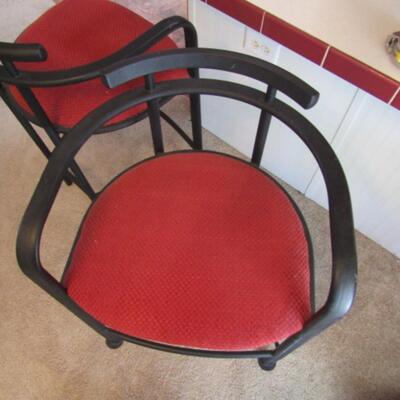 Pair of Metal Frame Bar Stools with Upholstered Seats
