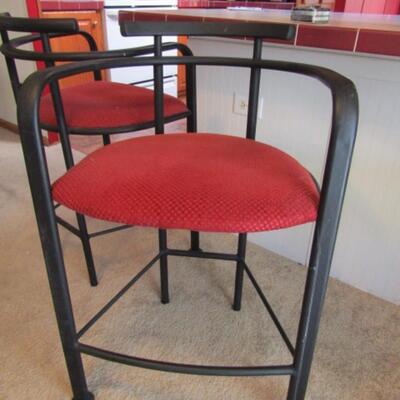 Pair of Metal Frame Bar Stools with Upholstered Seats