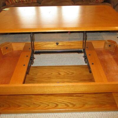 Adjustable Oak Coffee Table on Wheels