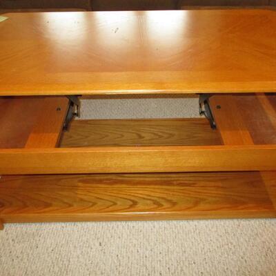 Adjustable Oak Coffee Table on Wheels