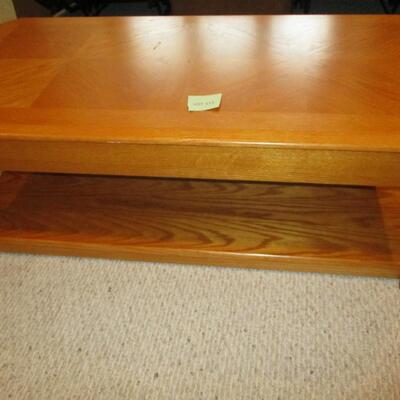Adjustable Oak Coffee Table on Wheels