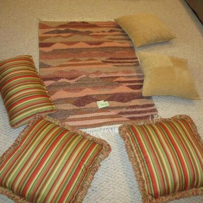 Woven Rug & Throw pillows