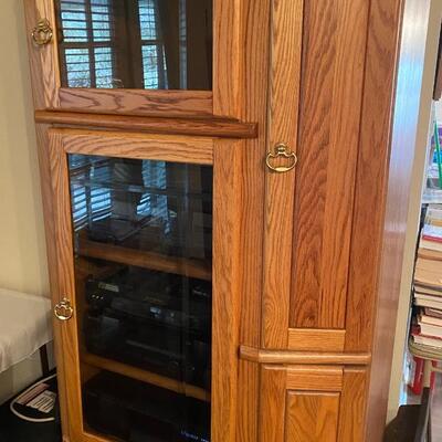 Oak lighted stereo component cabinet