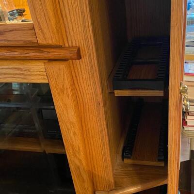 Oak lighted stereo component cabinet